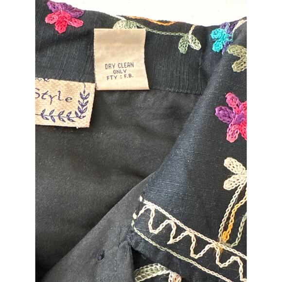 Life Style Black Floral Silk Blend Embroidered Long Sleeve Lightweight Jacket M - Picture 15 of 15